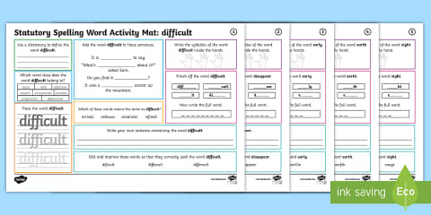 Year 3 and 4 Statutory Spelling Words Activity Mat Pack 1