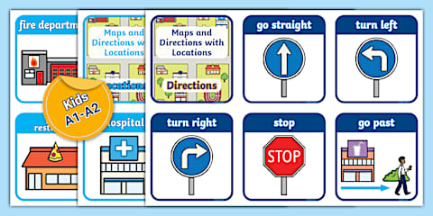 ESL Giving Directions Flashcards [Kids, A1-A2]