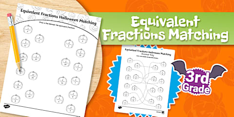Third Grade Equivalent Fractions Summer Matching Worksheet