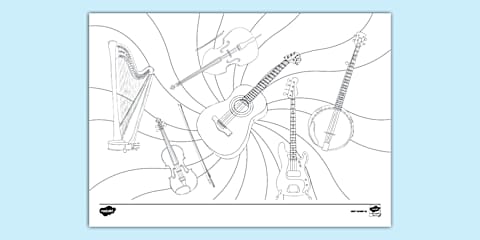 Colouring Activity String Instruments Instruments of the Orchestra - Activity Sheet
