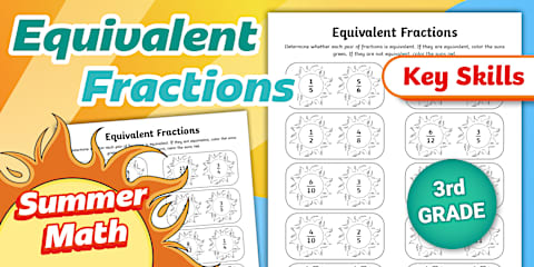 Third Grade Color and Name Equivalent Circle Fractions Worksheet