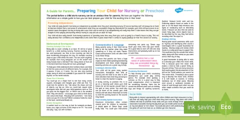 Getting Ready for Preschool: Parent and Carer Information Sheet