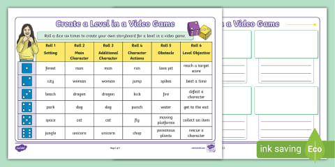 Design a Computer Game Character Worksheet