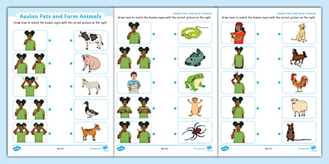 Auslan Pet and Farm Animals Word Cards