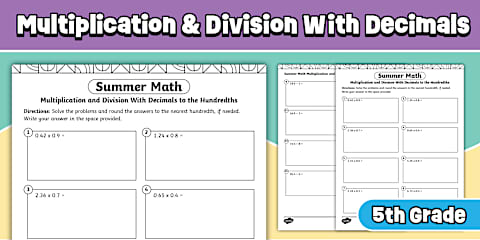 Fifth Grade Multiplying and Dividing Decimals Word Problems Worksheet