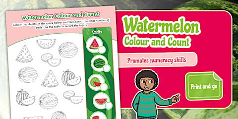 Watermelon Count and Colour Worksheet