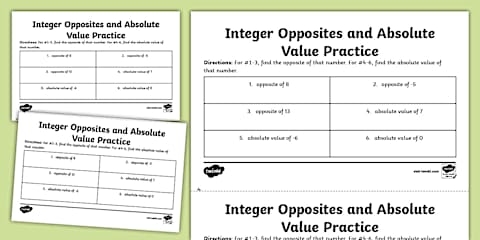Seventh Grade Integer Opposites and Absolute Value Notes
