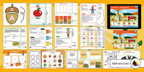 FREE Kindergarten Fall Math and Literacy No-Prep Printable Packet