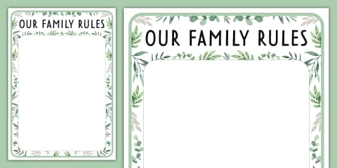 Colourful Botanical Themed Our Family Rules Display Poster
