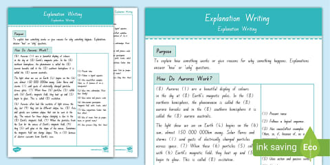 Level 3 Writing - Explanation Planning Sheet with Exemplar