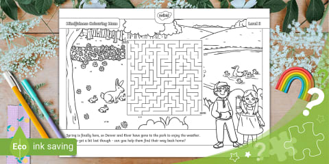 Autumn Mindfulness Colouring Maze - Level 1 Difficulty