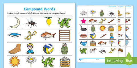 Label the Compound Words Cut and Paste Worksheet for K-2nd Grade