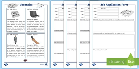 KS1 Differentiated Job Application Writing Frames