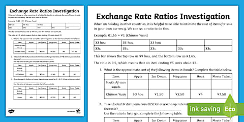 Exchange Rate Ratios Worksheet