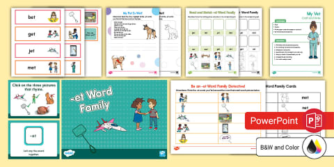 -et Word Family Read and Write the Room Activity for K-1st Grade