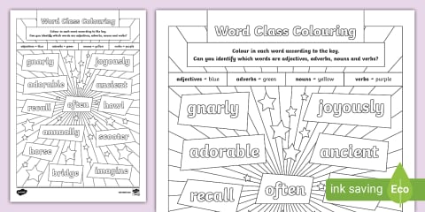 ESL Word Classes Colouring Activity Sheet [Kids, A1-A2]