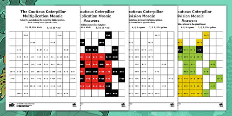 2, 5 and 10 Multiplication Mosaic Worksheet
