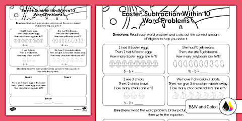 Kindergarten Spring Addition Within 10 Word Problems Worksheet