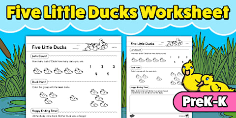 Preschool - Numeracy Skills - Activity Sheet: Five Little Ducks