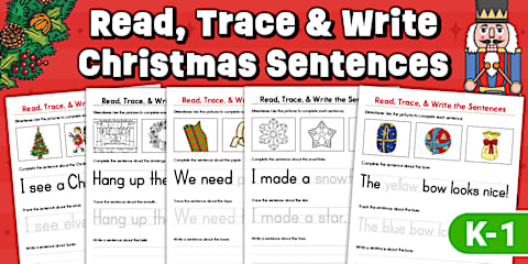 Read, Trace, and Write Winter Sentences Worksheets for K-1st Grade