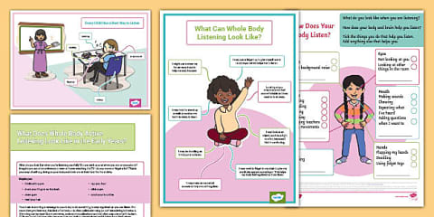 Label the Whole Body Listening Cut and Paste Worksheet for K-1st Grade