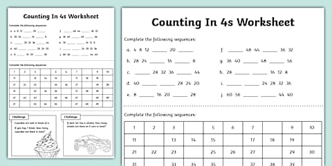 Counting in 4s Dot to Dot Sheets Animals