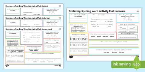 Year 3 and 4 Statutory Spelling Words Activity Mat Pack 3