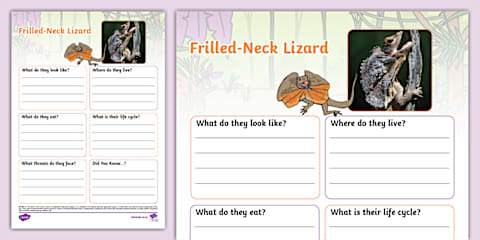 Frilled-Neck Lizard Writing Template
