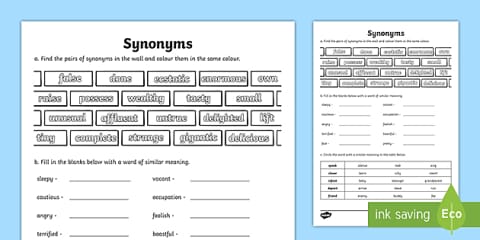 Second Grade Differentiated Synonym Matching Worksheet