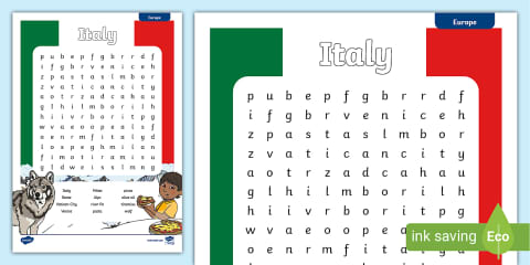 Italian Food and Drink Word Search