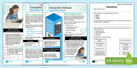 Computer Science Week Activities UKS2 Computer Science Education Week Reading Comprehension Activity