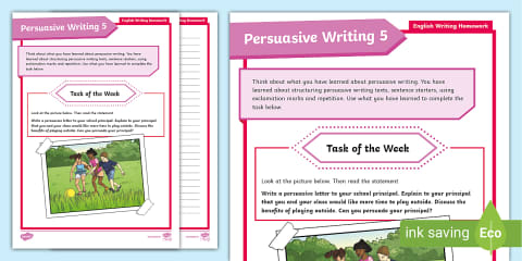 Persuasive Writing Self Assessment Sheet