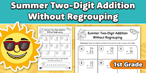 First Grade Easter Two-Digit Addition Without Regrouping Worksheet