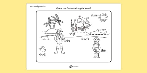 'sh' Sound Loaded Colouring Sheet
