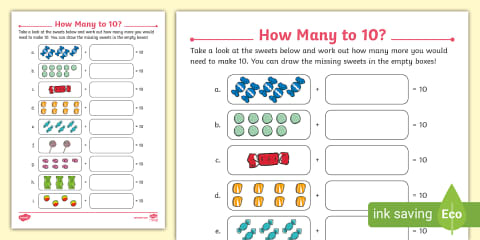 Snake Fingerprint How Many More to Make 10? Worksheet Pack