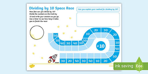 Dividing by 10 Math Maze Worksheet for 3rd-5th Grade