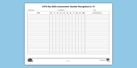 EYFS Key Skills Assessment Number Recognition to 20