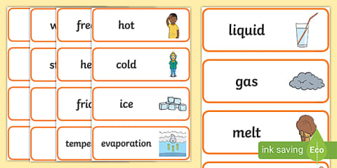 Solids Liquids and Gasses Word Cards