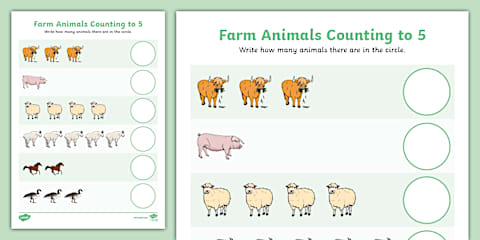 Farm Animals Counting Worksheet up to 20