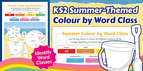 Summer-Themed Colour by Word Class Worksheet