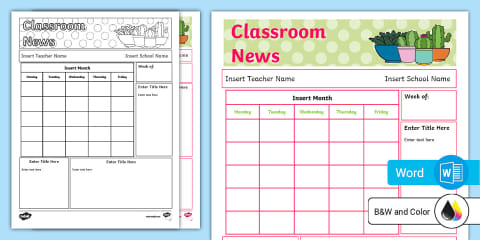 This Week Next Week Newsletter Template for PreK-K