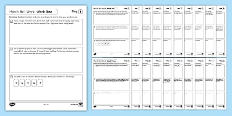 Sixth Grade Math March Bell Work Pack