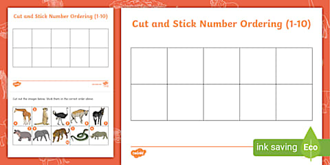 Safari Themed Cut and Stick Number Ordering Sheets 11-20