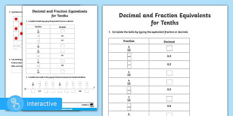 Year 4 Fractions and Decimals Activity Mat (Age 8 - 9)
