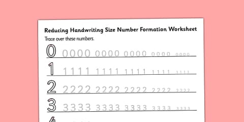 0-9 Reducing Handwriting Size Number Formation Worksheets