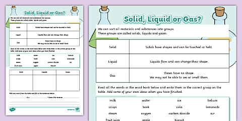 Solids Liquids and Gasses Word Mat