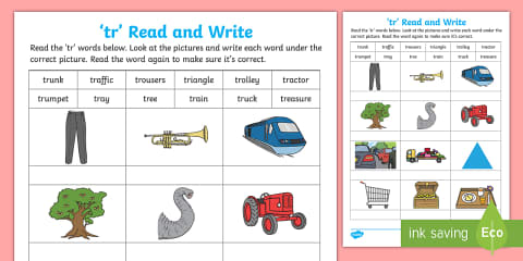 'tr' Blend Read and Write Worksheet