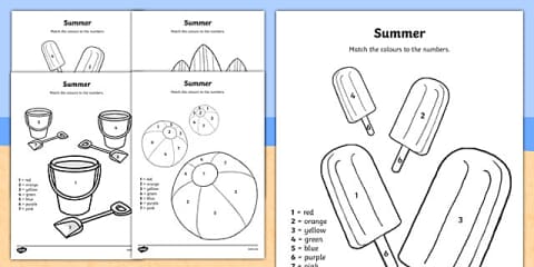 Summer Themed Cut and Stick Number Ordering Sheets 11-20