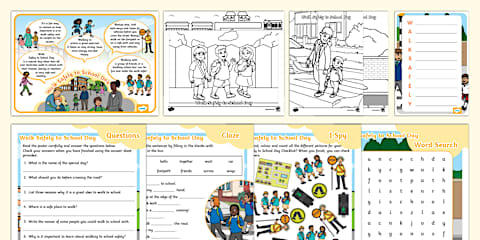 Walk Safely to School Day Poster and Activity Sheets 3-6