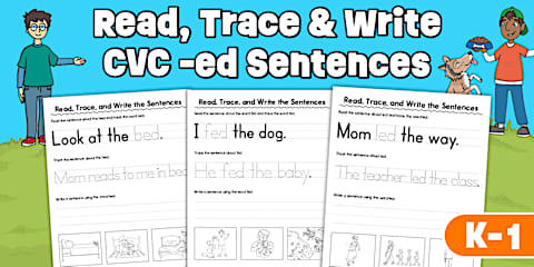 Read, Trace, and Write CVC -in Word Family Worksheets for K-1st Grade